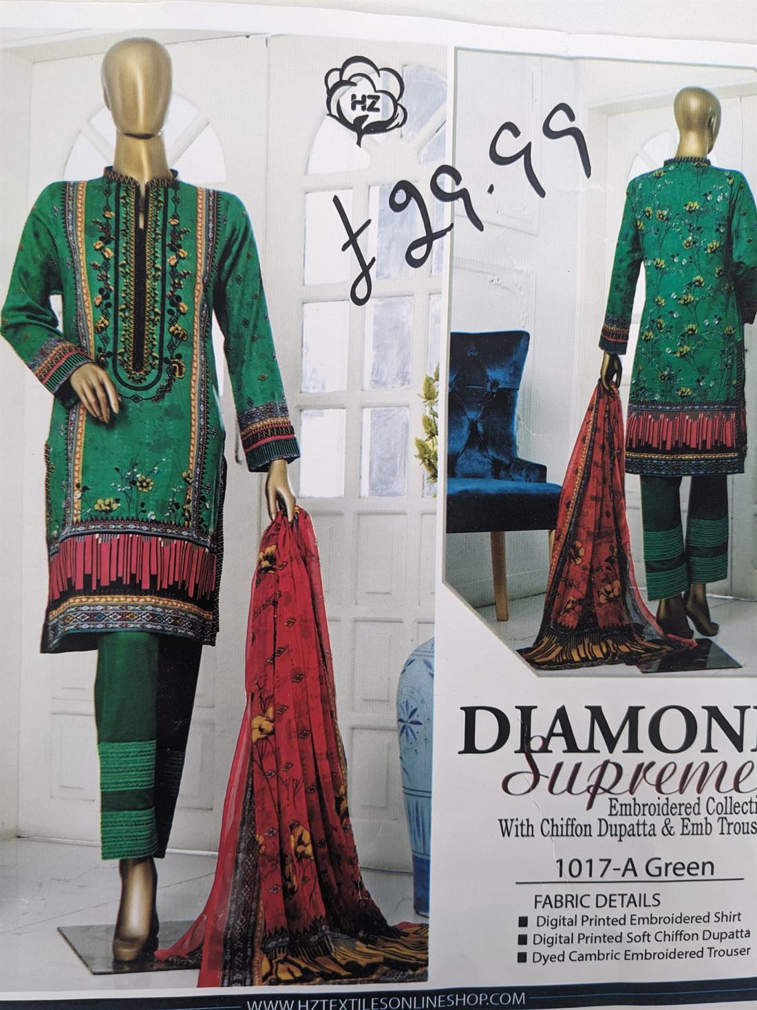Green & RED Printed Chiffon Unstitched Suit