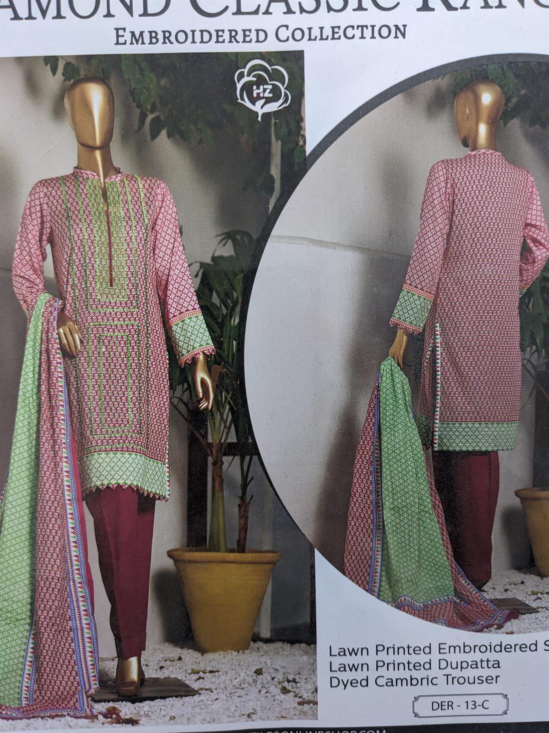 Pink & Green Printed Chiffon Unstitched Suit
