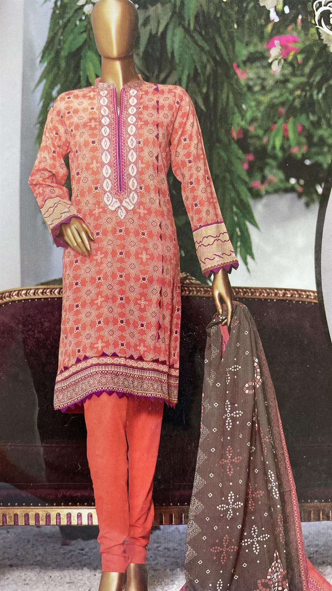 Orange Printed Chiffon Unstitched Suits