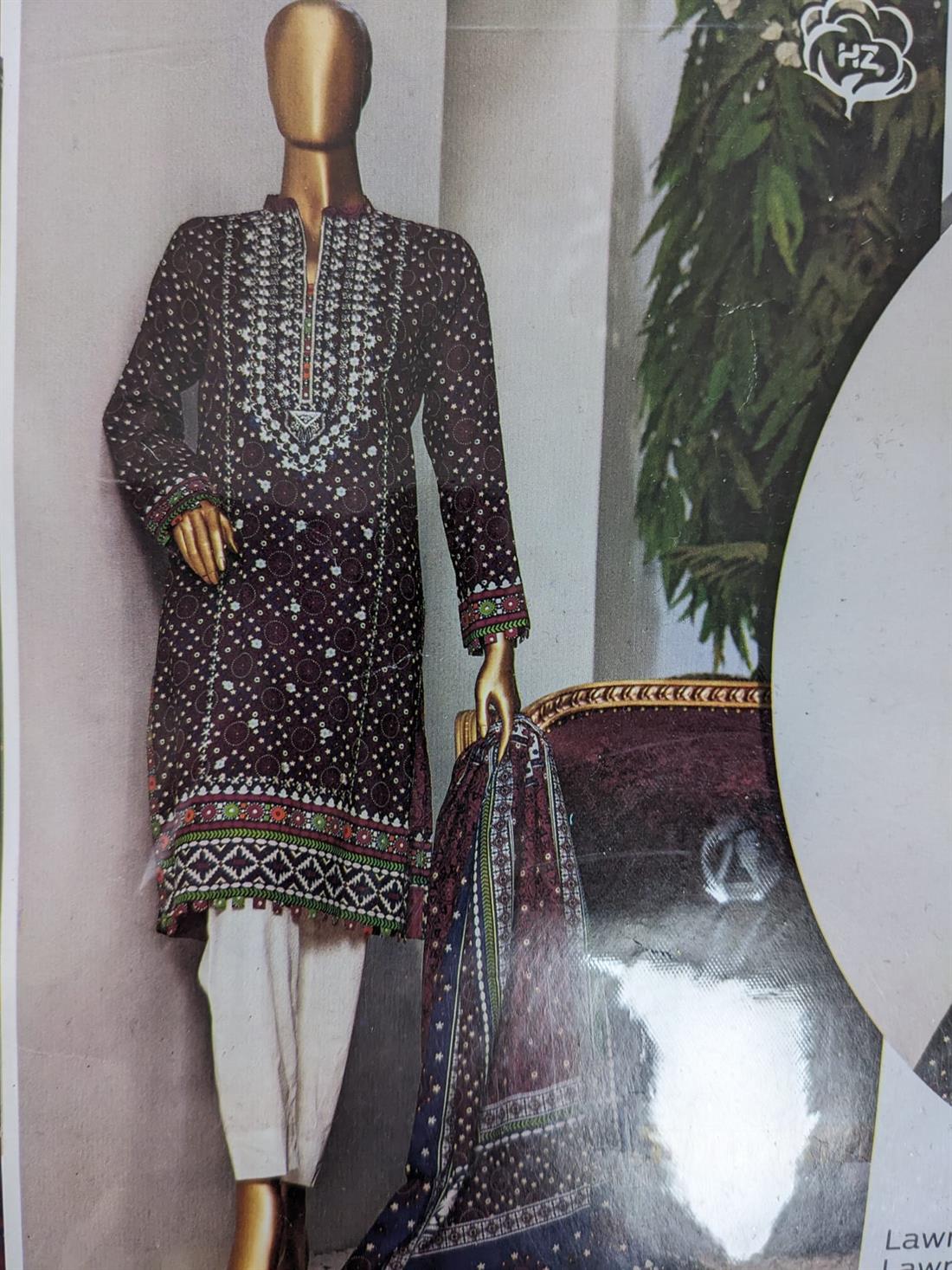 Wine Printed Chiffon Unstitched Suit