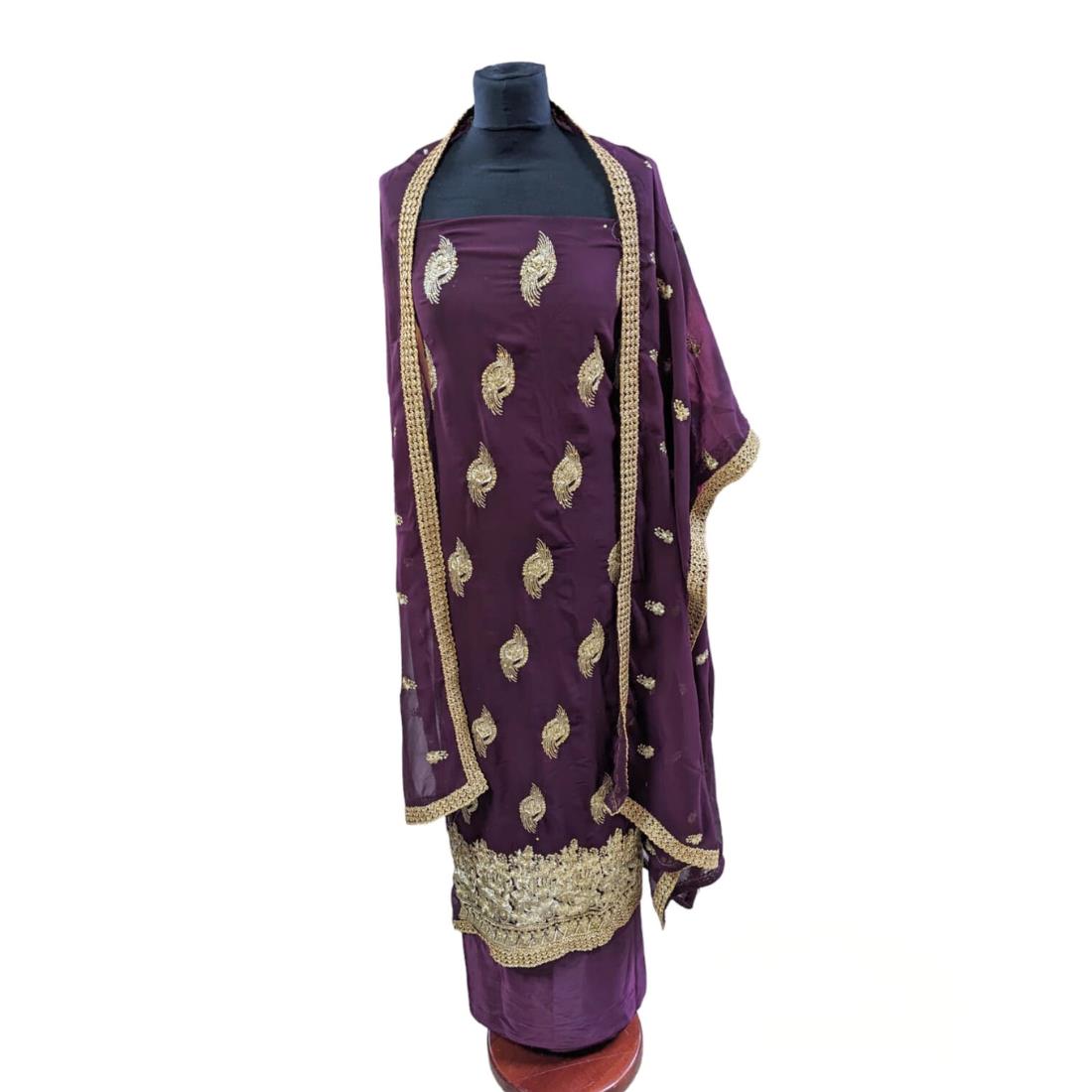 Plum Embroidered Georgette Unstitched Suits