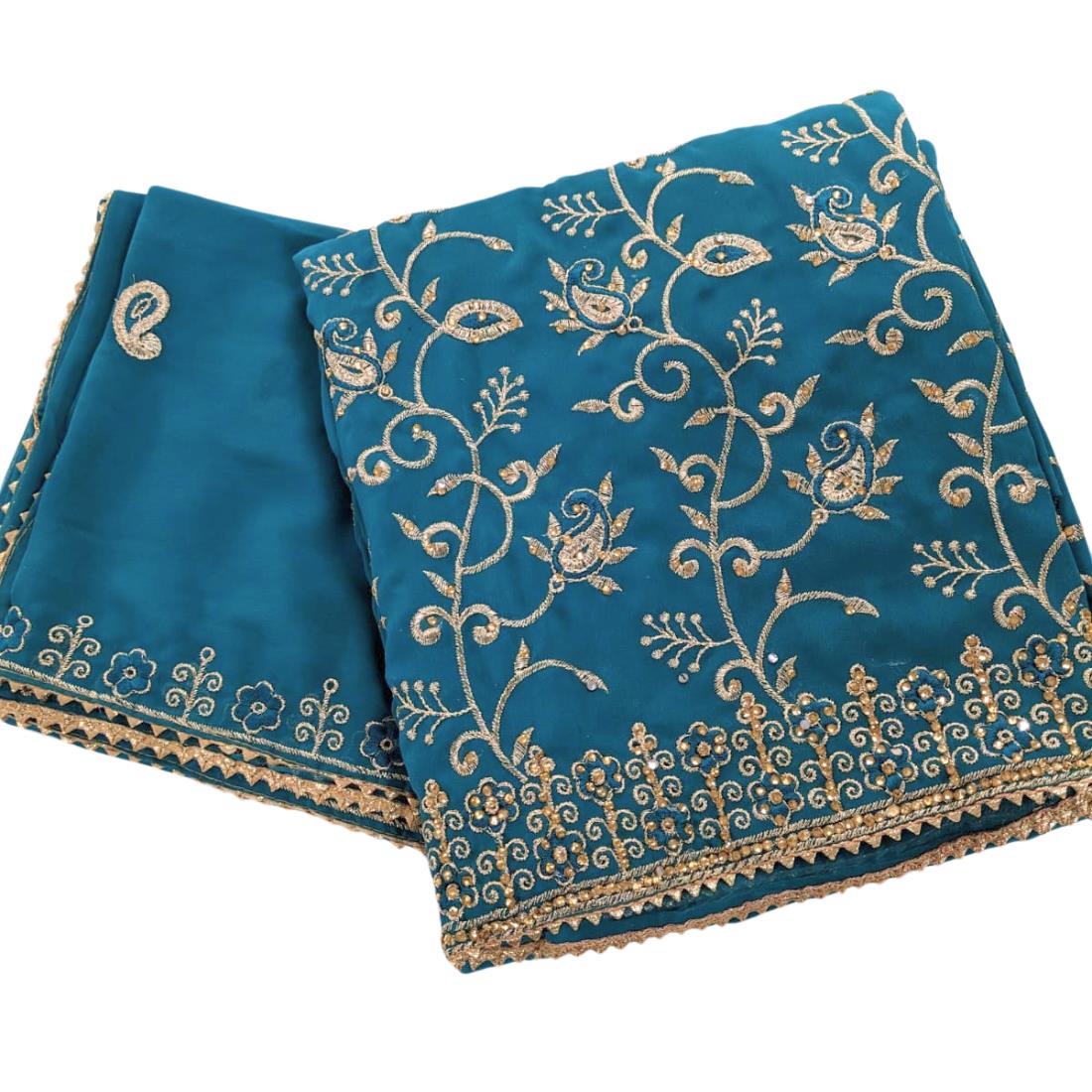Teal Embroidered Georgette Unstitched Suits