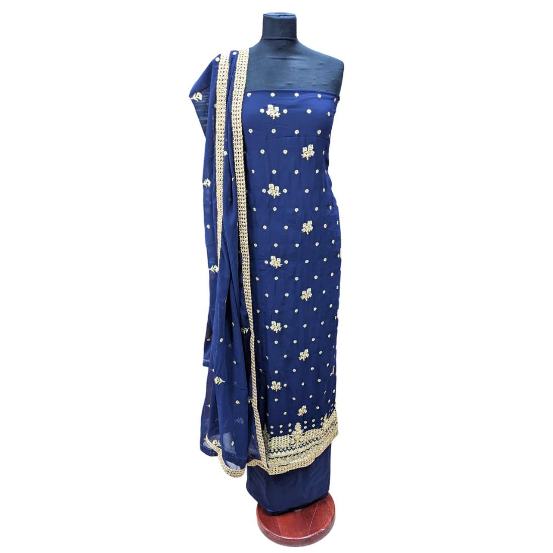 Navy Embroidered Georgette Unstitched Suits