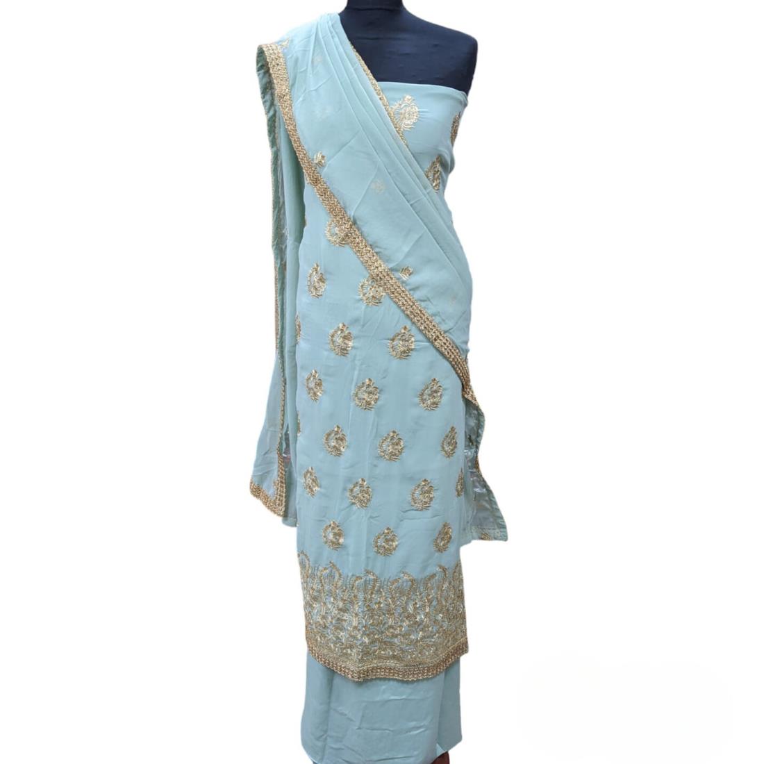Ice Blue Embroidered Georgette Unstitched Suits