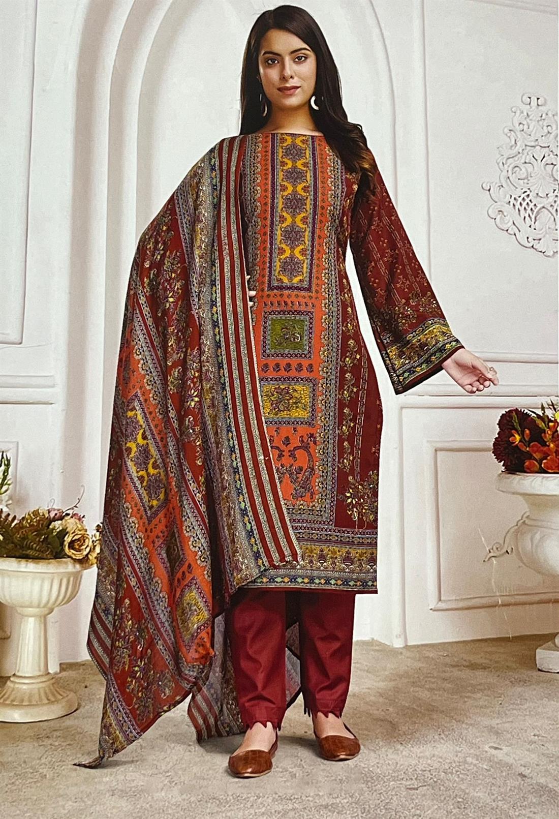 Burnt Orange Unstitched 3 Piece Suits