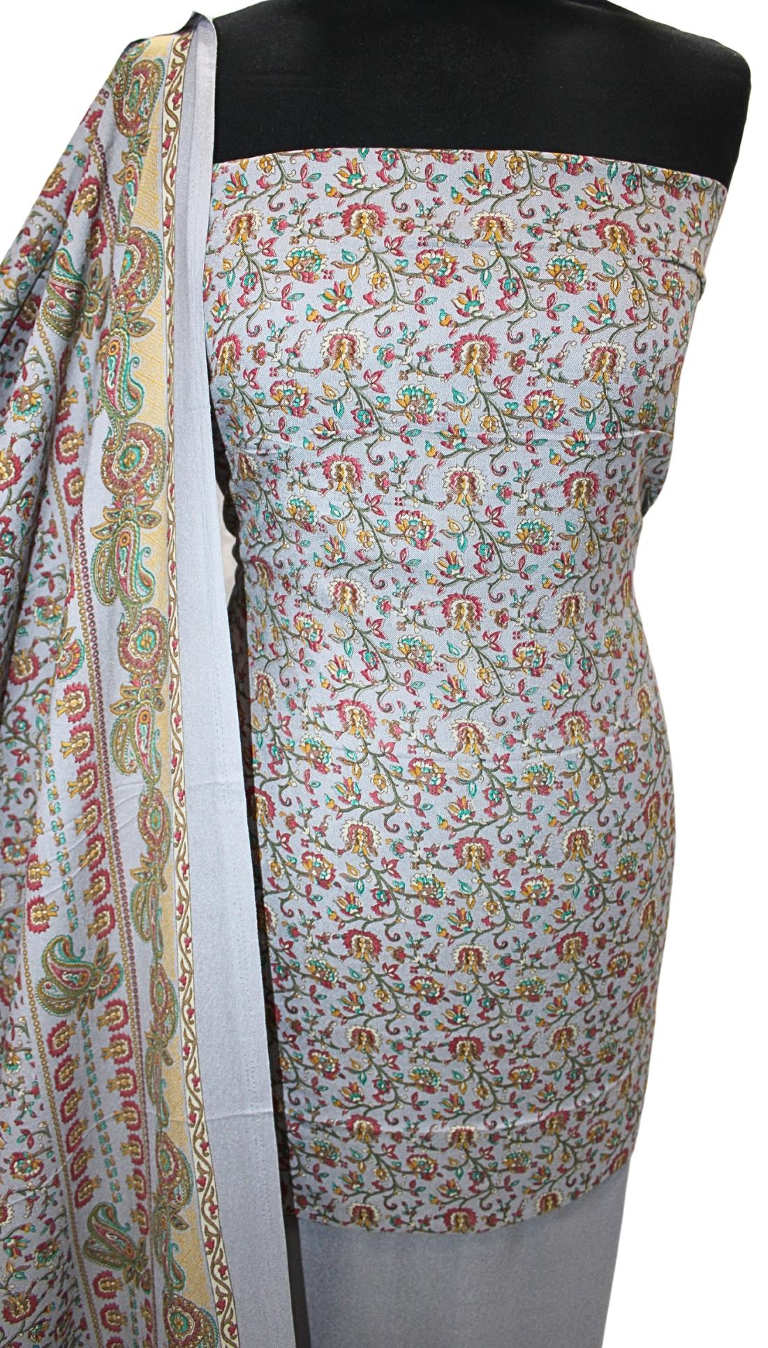 Grey Printed Unstitched 3 Piece Suits