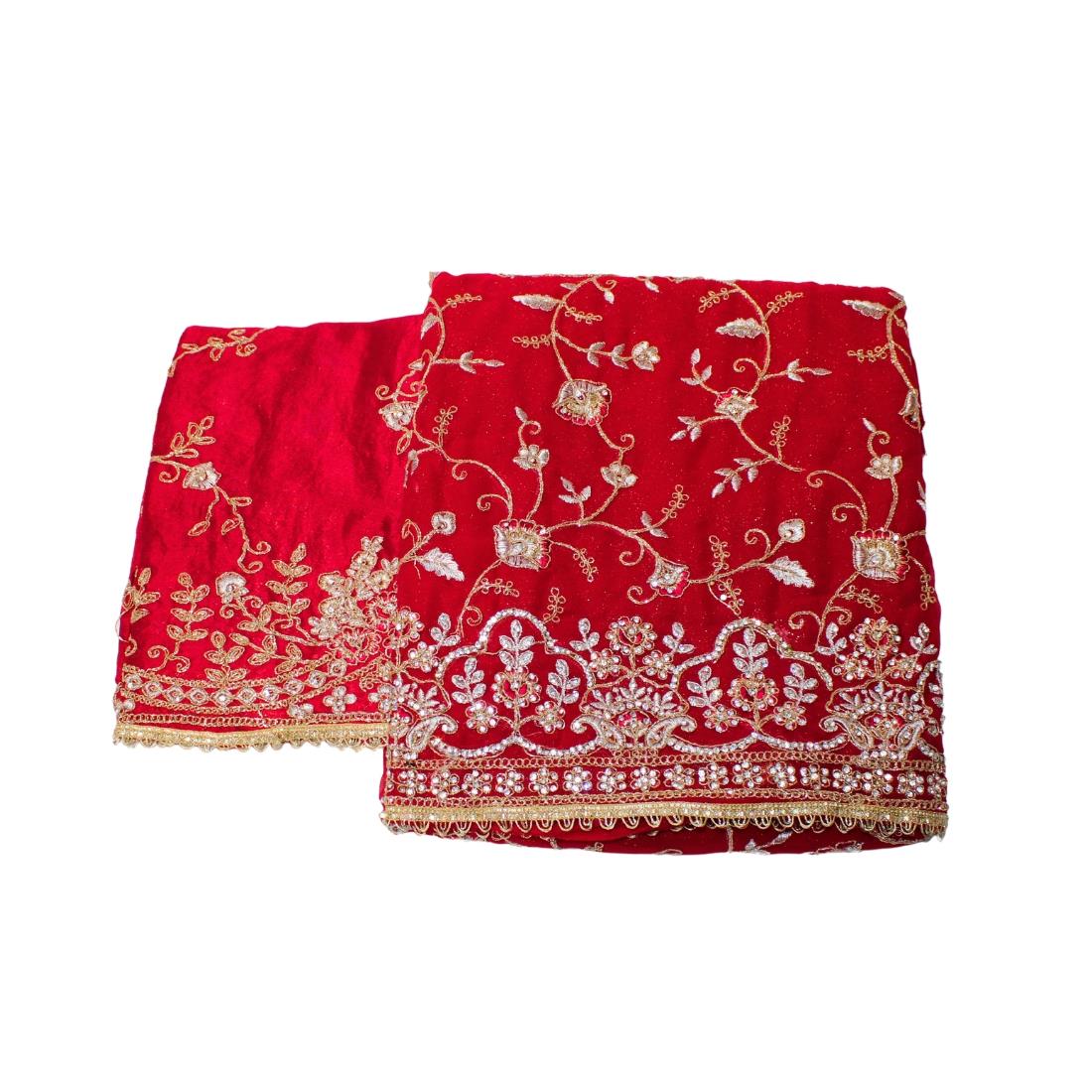 Dark Red Unstitched Embroidered Chiffon Stone Work Suit