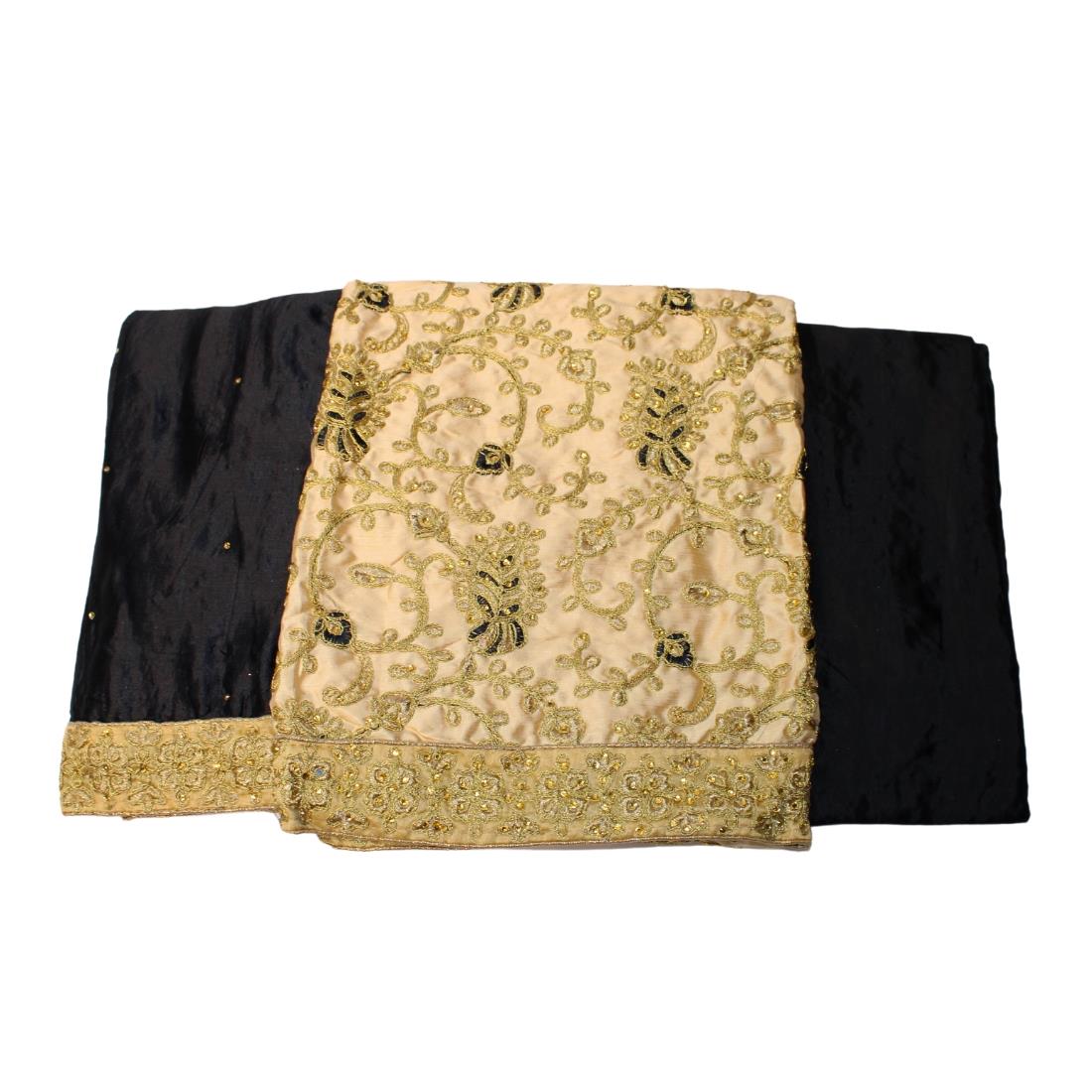 Gold & Black Unstitched Embroidered Chiffon Stone Work Suit
