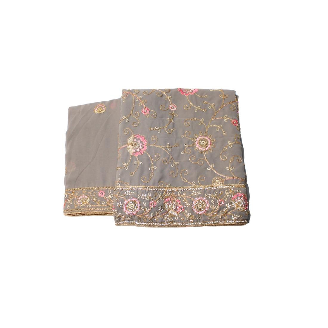 Dark Grey Unstitched Embroidered Chiffon Crepe Stone Work Suit