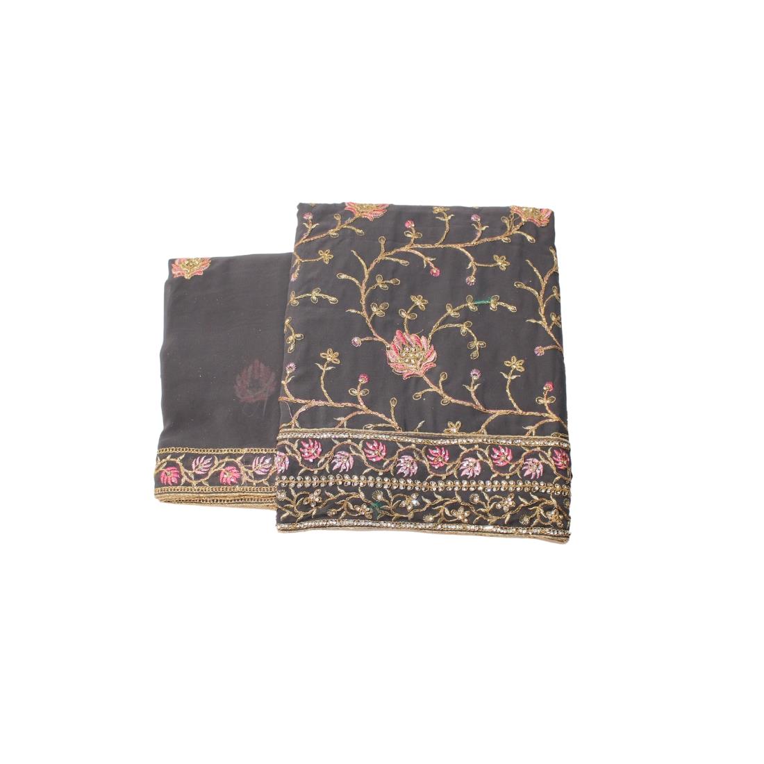 Dark Grey Unstitched Embroidered Chiffon Crepe Stone Work Suit