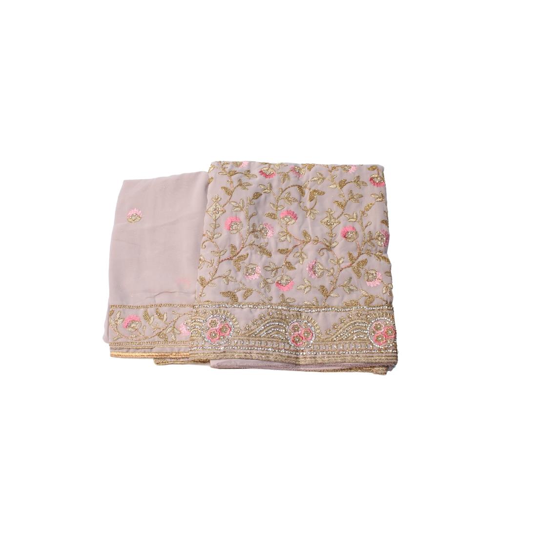 Light Mauve Unstitched Embroidered Chiffon Crepe Stone Work Suit