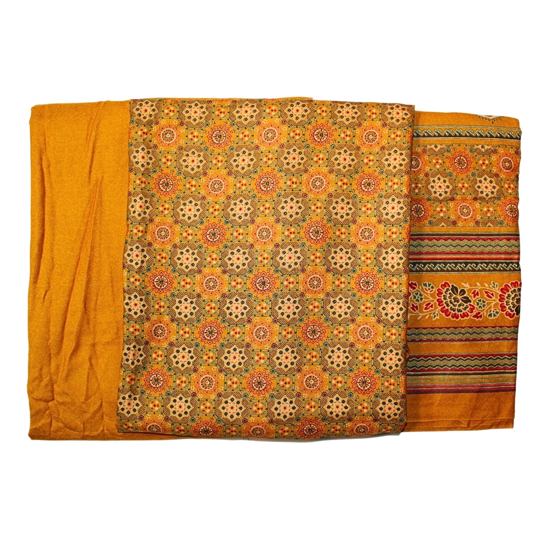Mustard Printed 3 Piece Unstitched