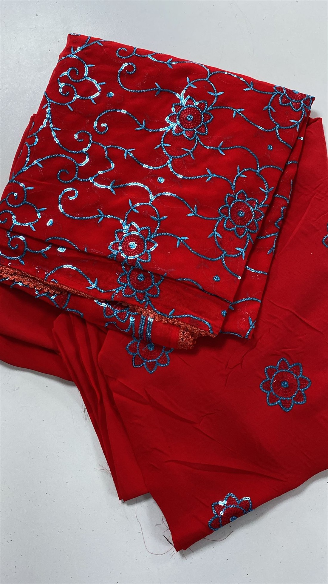 Red Unstitched Ladies Everyday Wear 3 Piece Suit