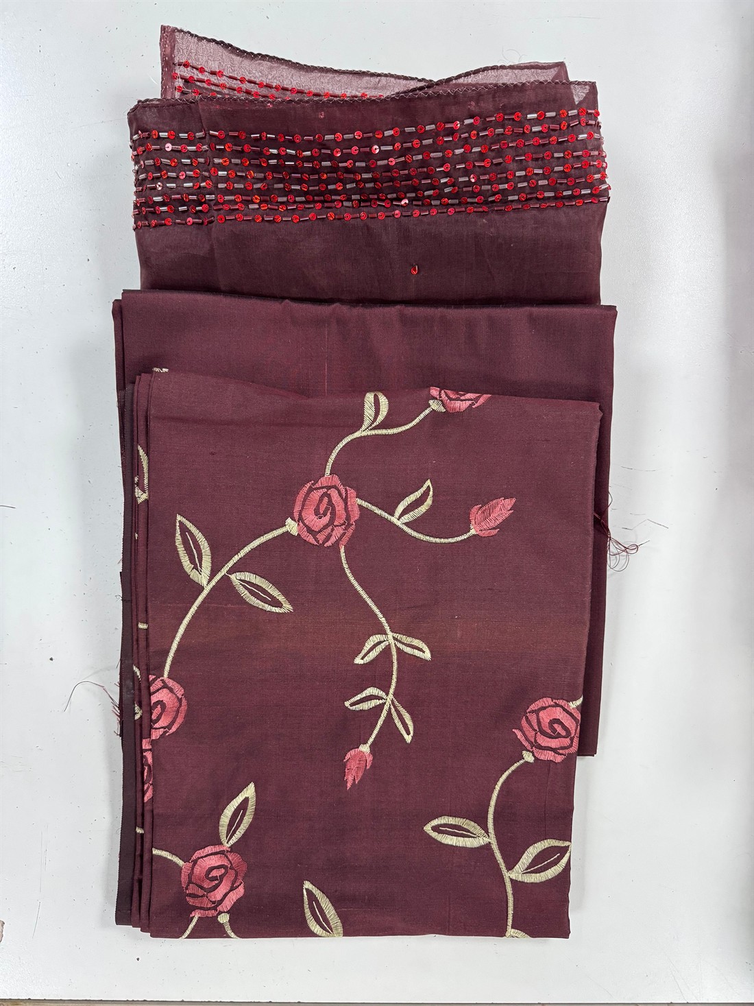 Wine Unstitched Ladies Everyday Wear 3 Piece Suit