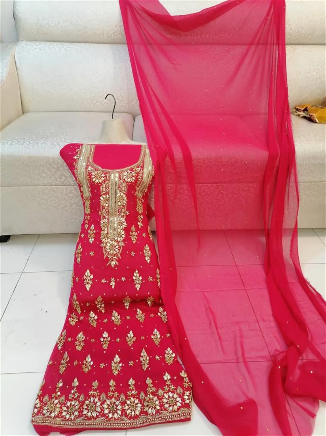 Pink Chiffon Unstitched Suit
