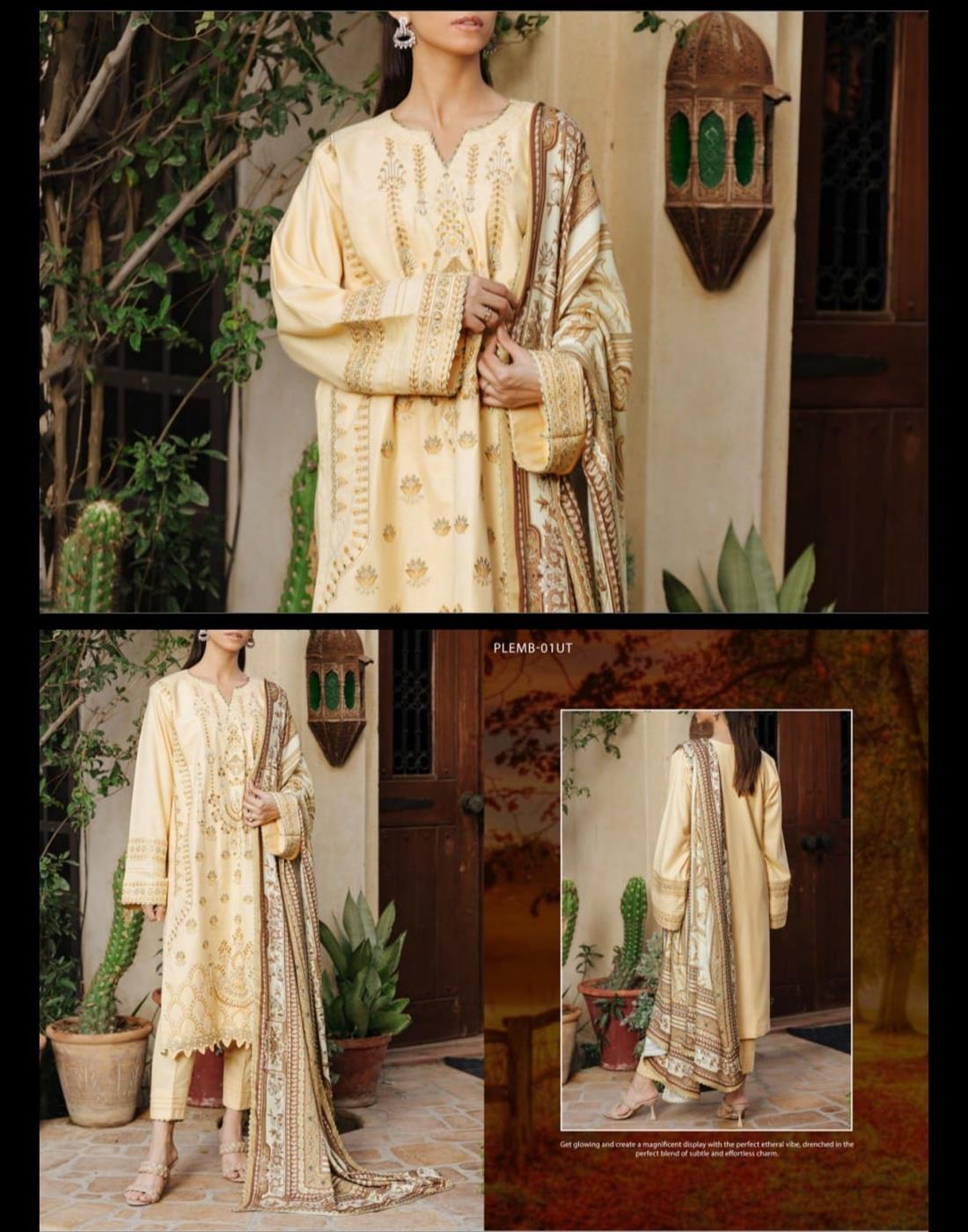 Yellow & Cream Unstitched Suit