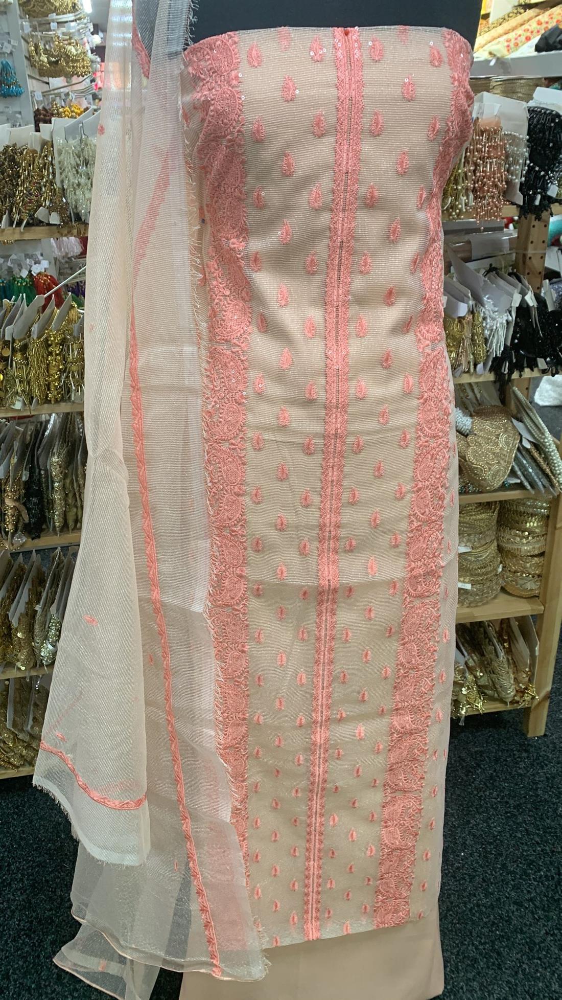 Peach Embroidered Organza