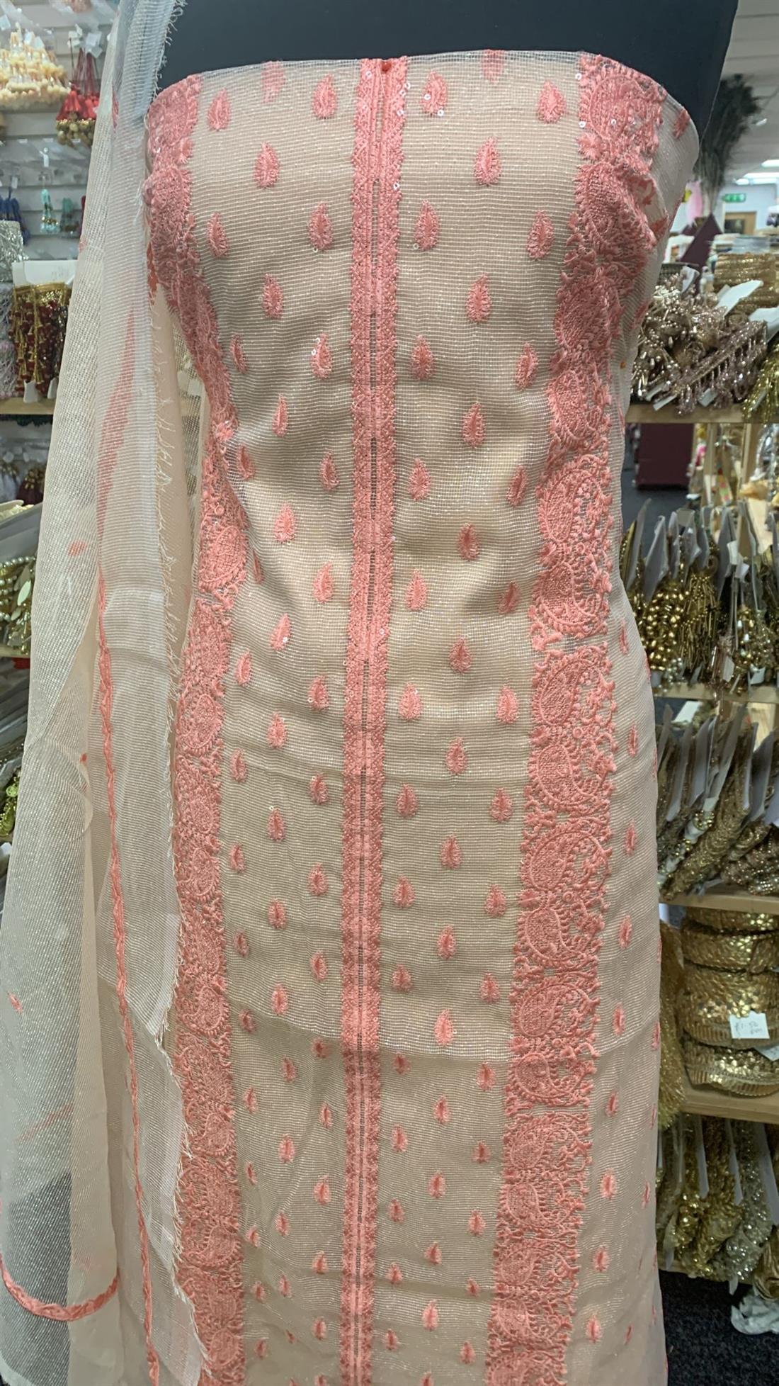 Peach Embroidered Organza