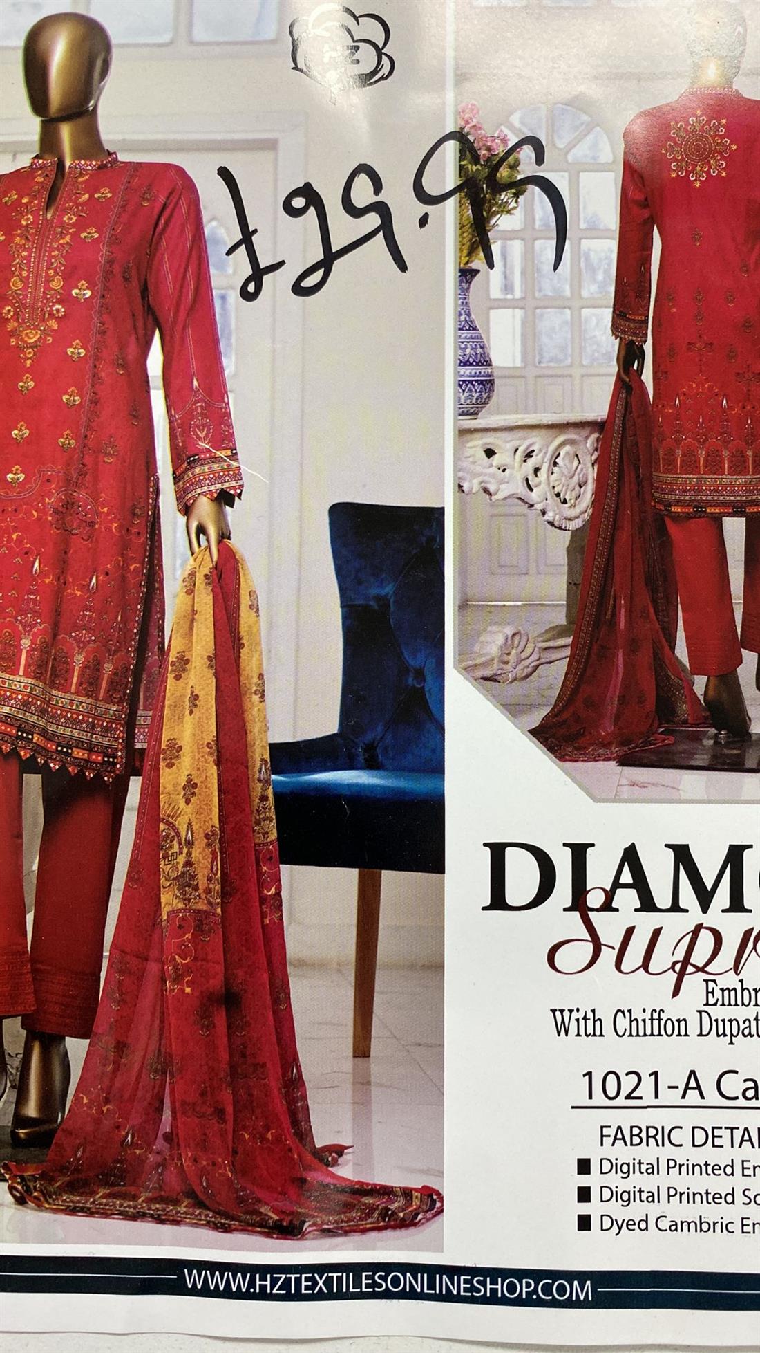 Red Embroidered Lawn Unstitched Suit