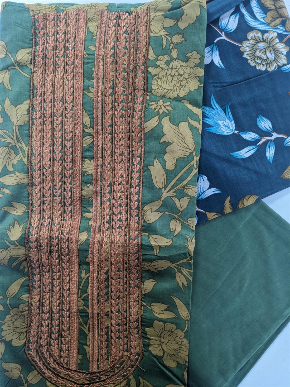 Green & Multicolour Embroidered Lawn Unstitched Suit