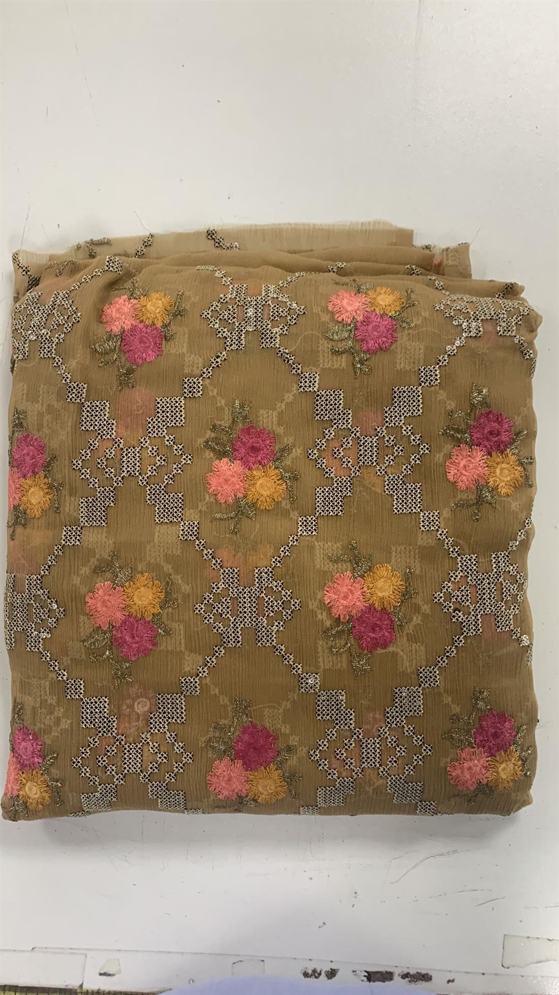 Beige & Brown Chiffon Unstitched Suits