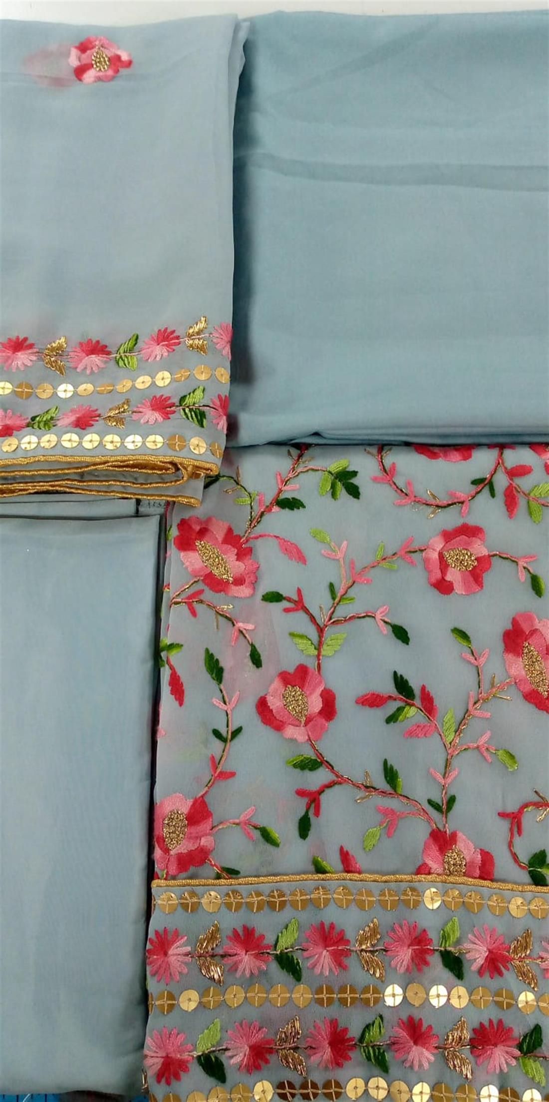 Sky Blue Unstitched Embroidery Suit