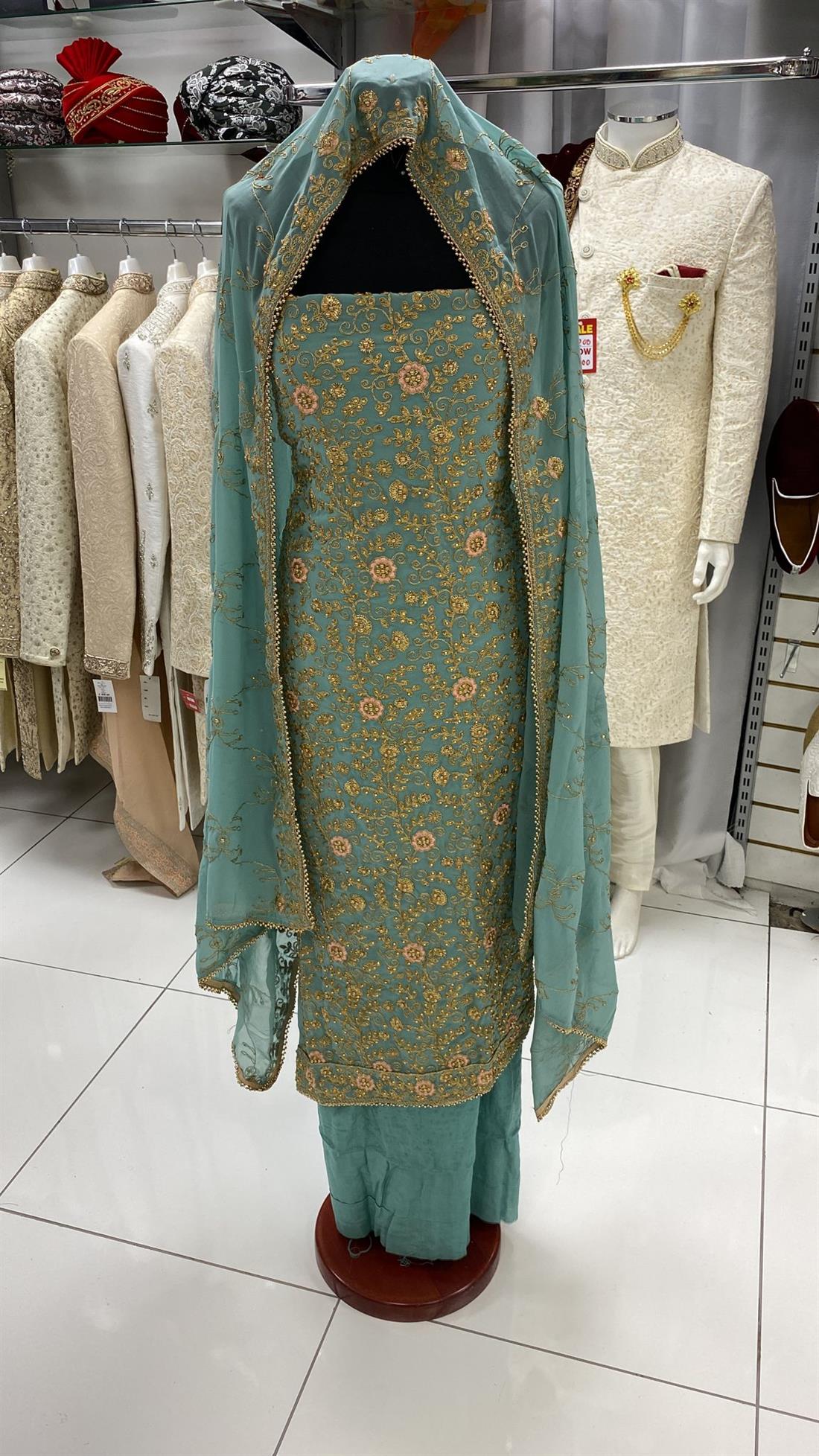 Sky Blue Emb Unstitched Suit