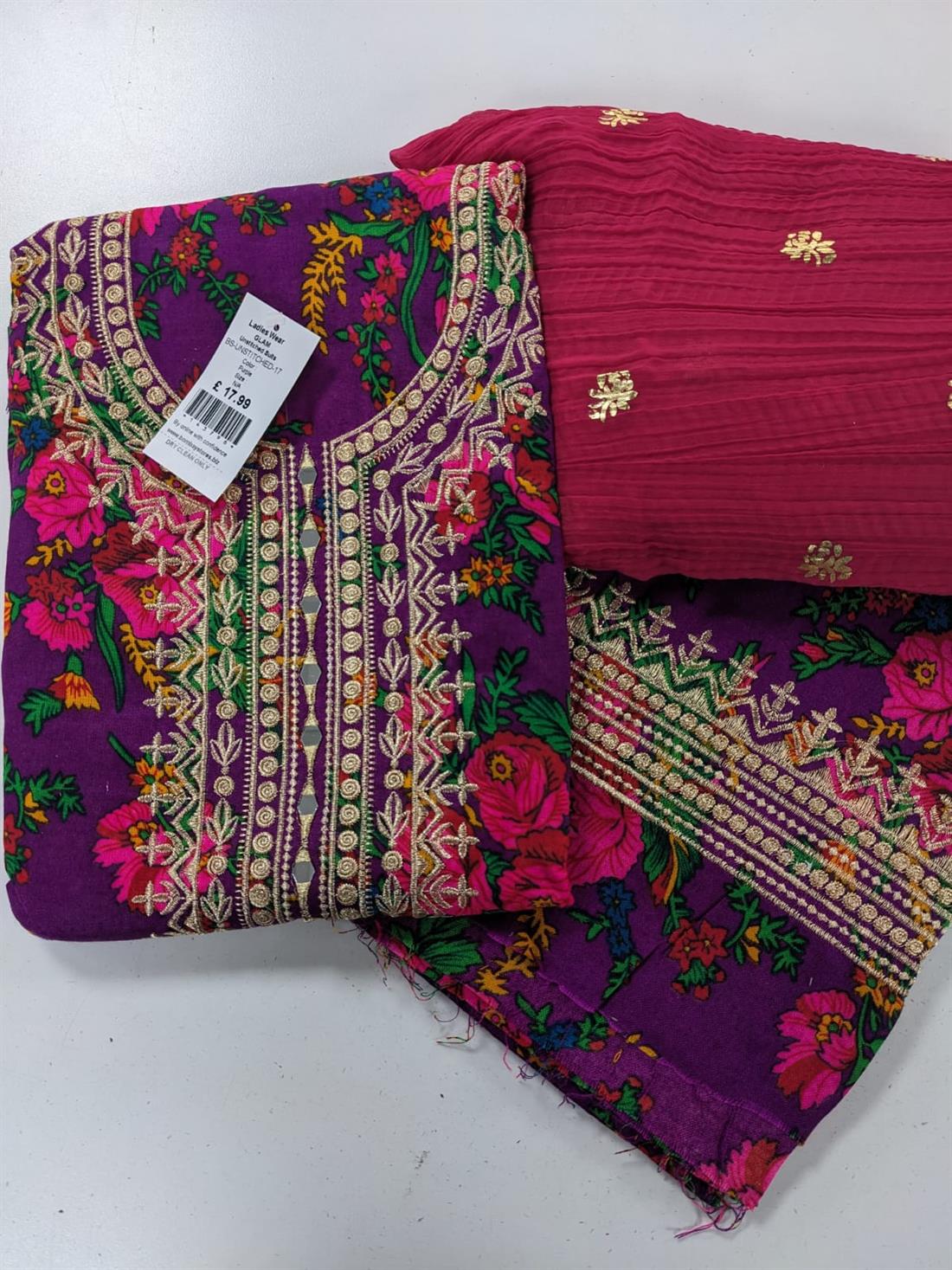 Purple & Multicolour 3 Piece Unstitched Suit