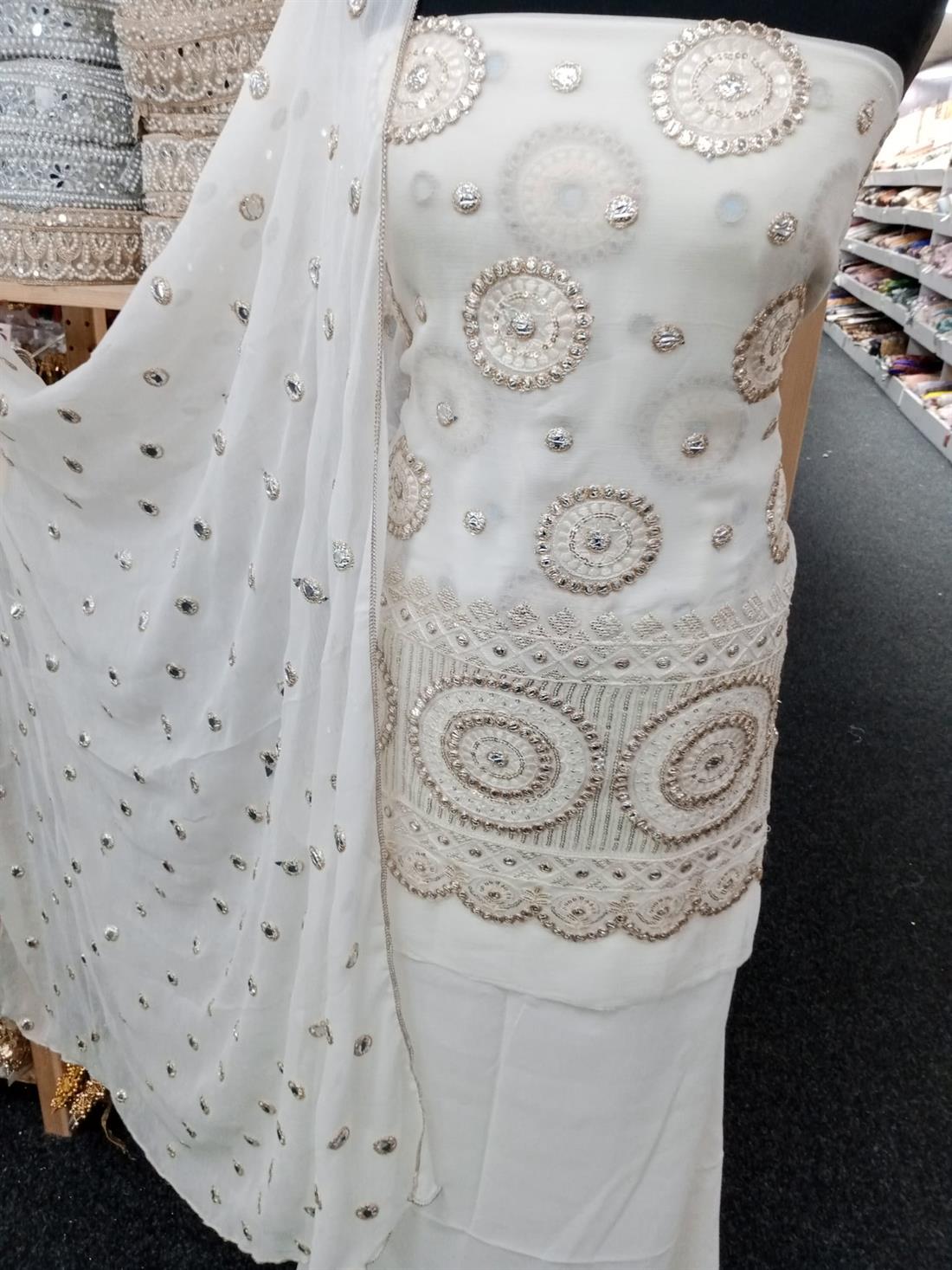 Cream Chiffon Unstitched Suits