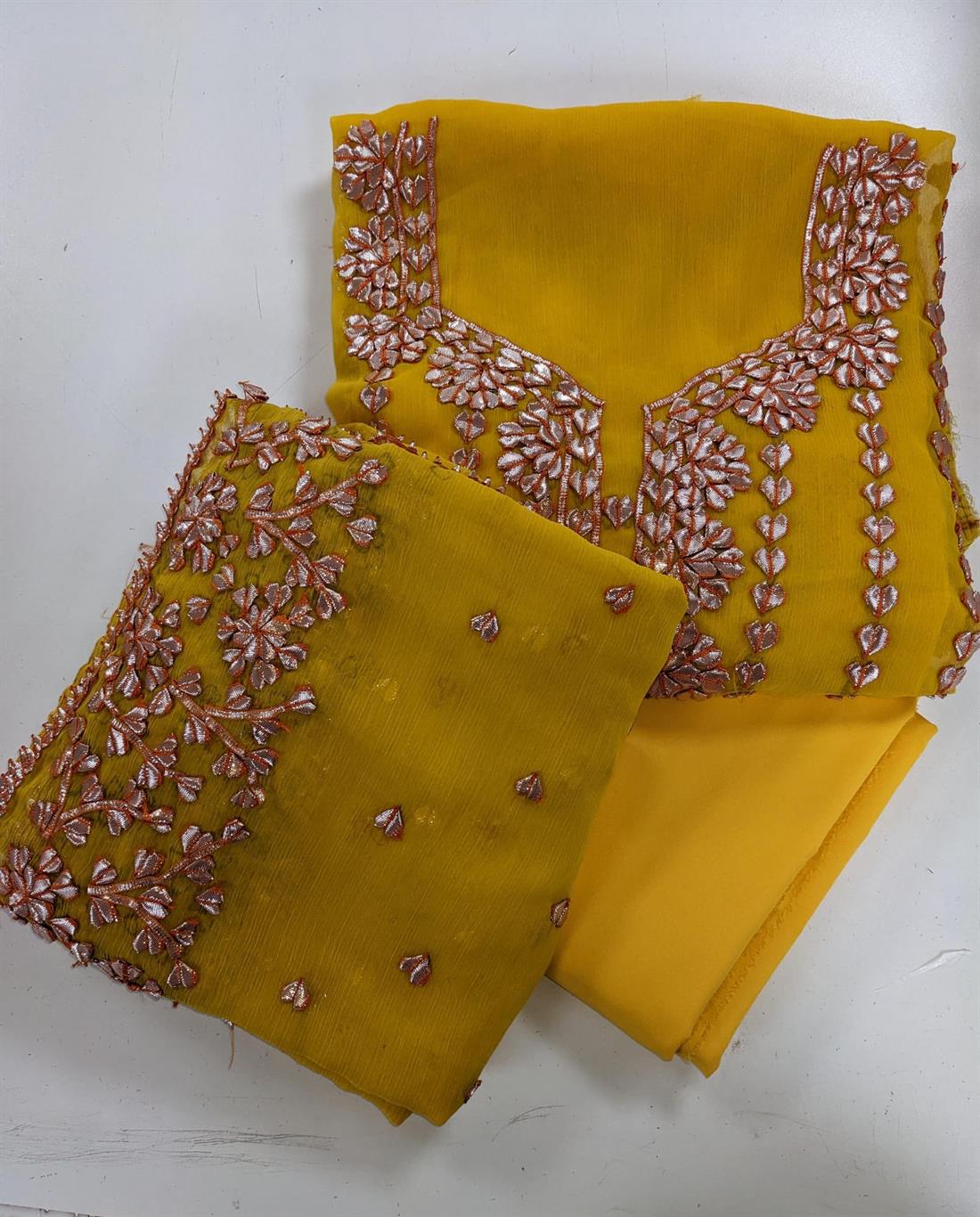 Yellow Emb Unstitched Suit