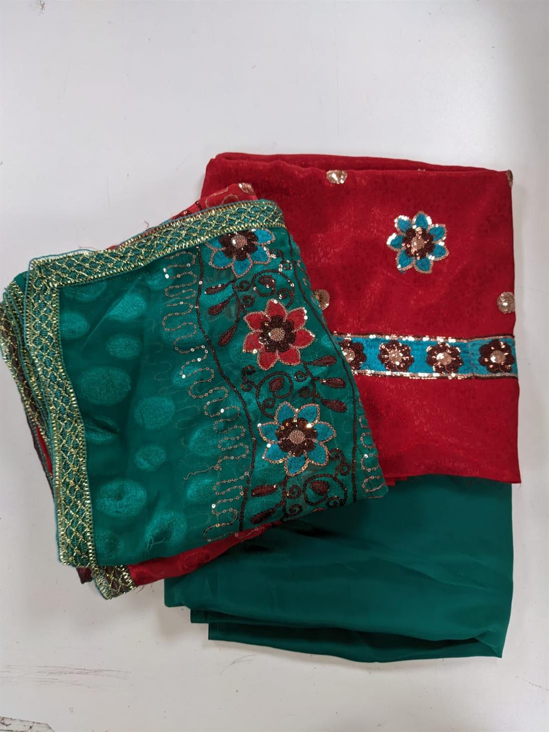 Red & Green Emb Unstitched Suits