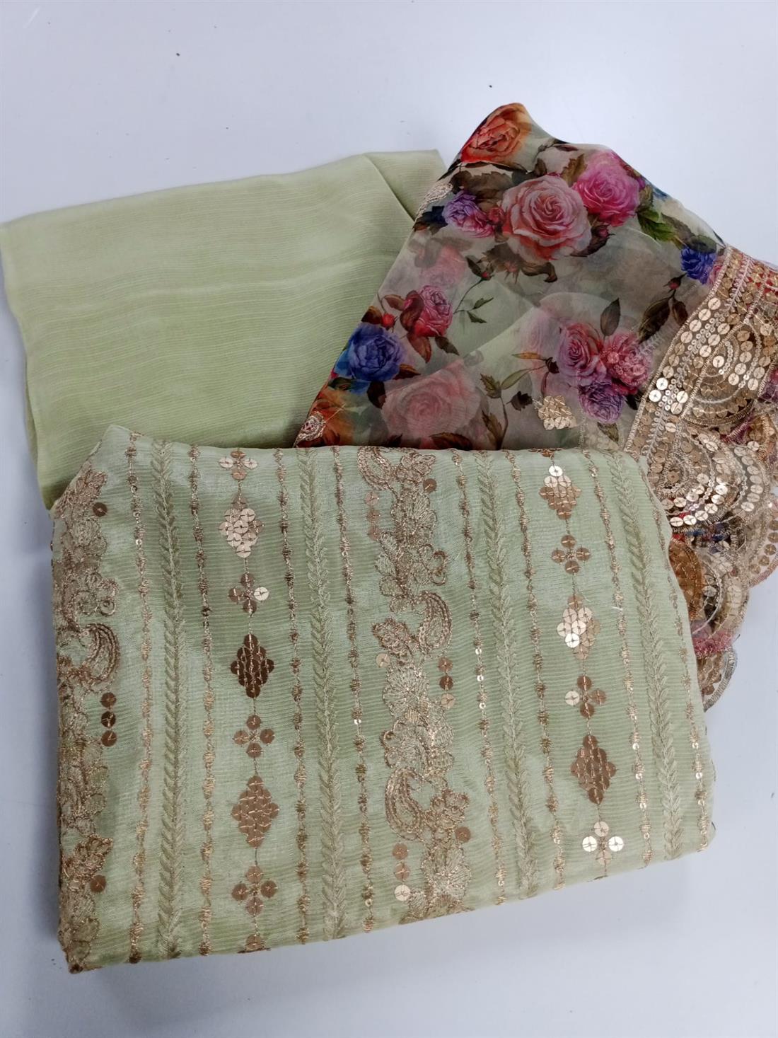 Mint Embroidered Unstitched Suits