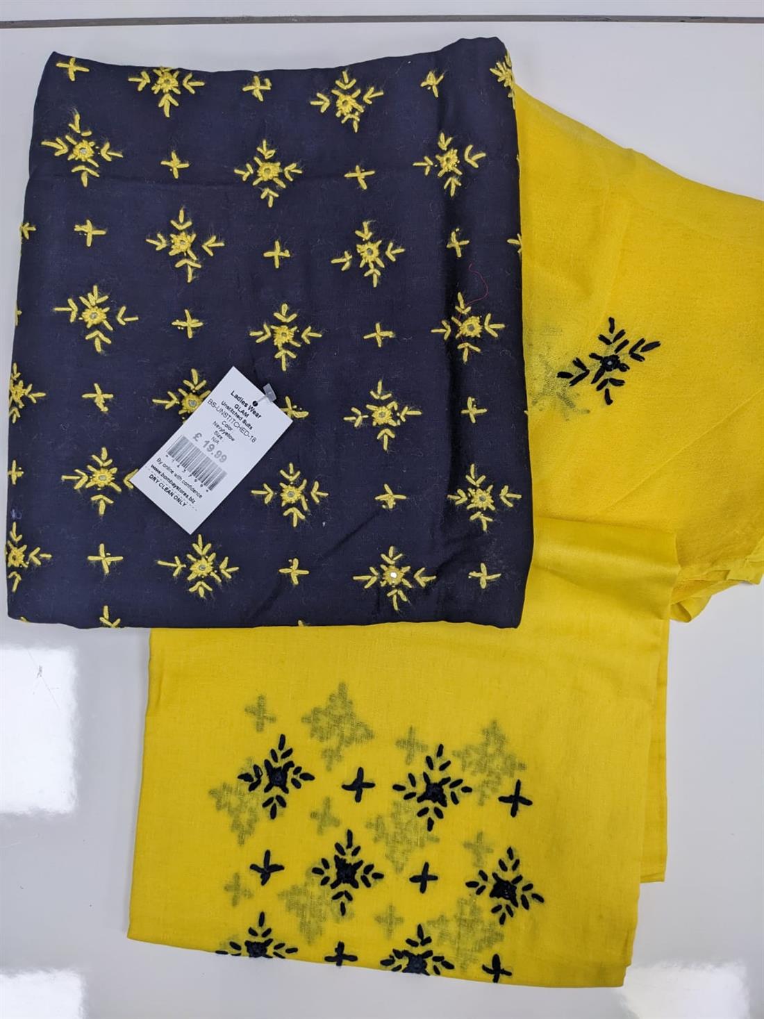 Navy & Yellow Embroidered Cotton Unstitched-suit