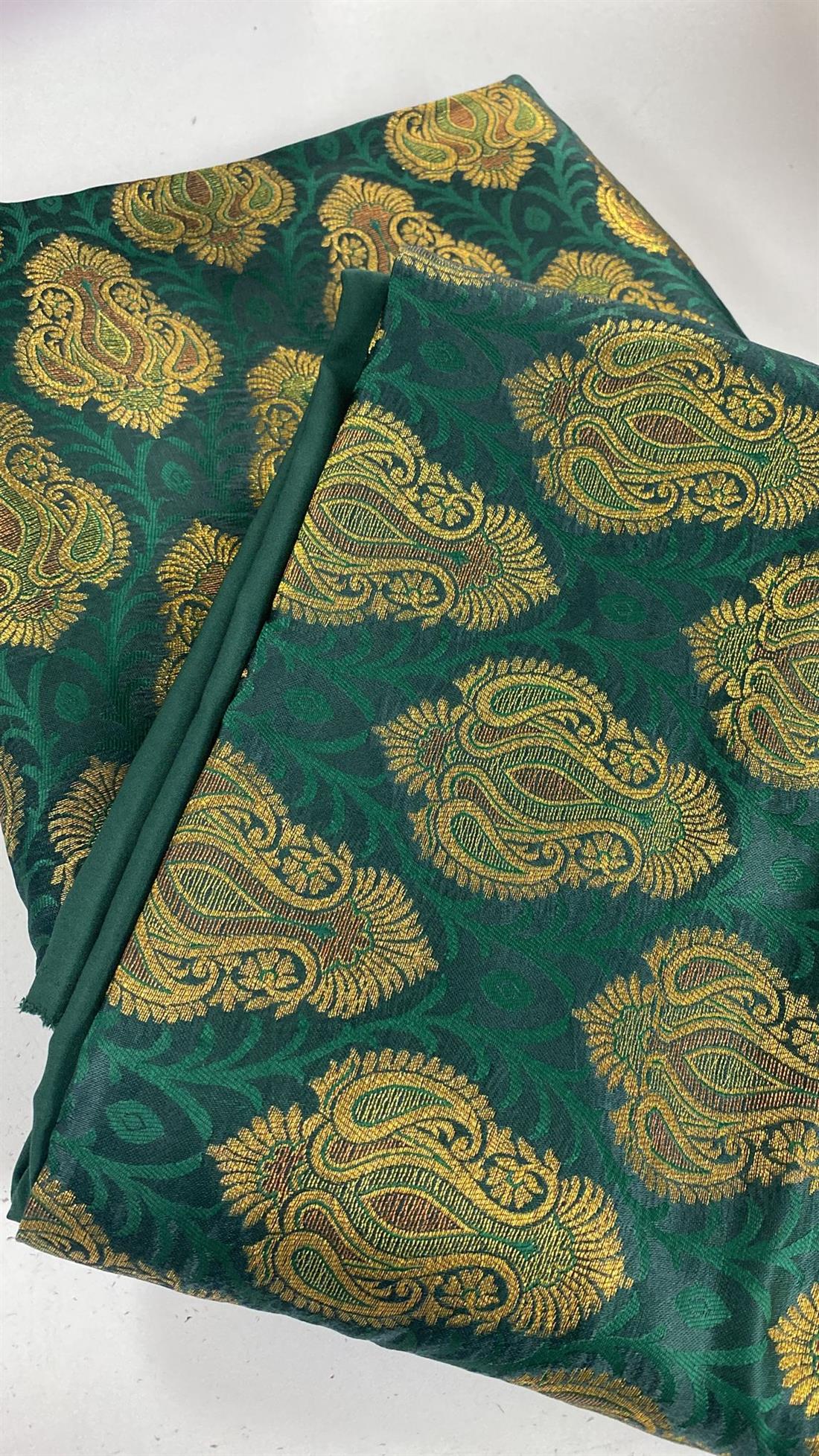 Bottle Green Banarsi Unstitched 2 Piece Suit