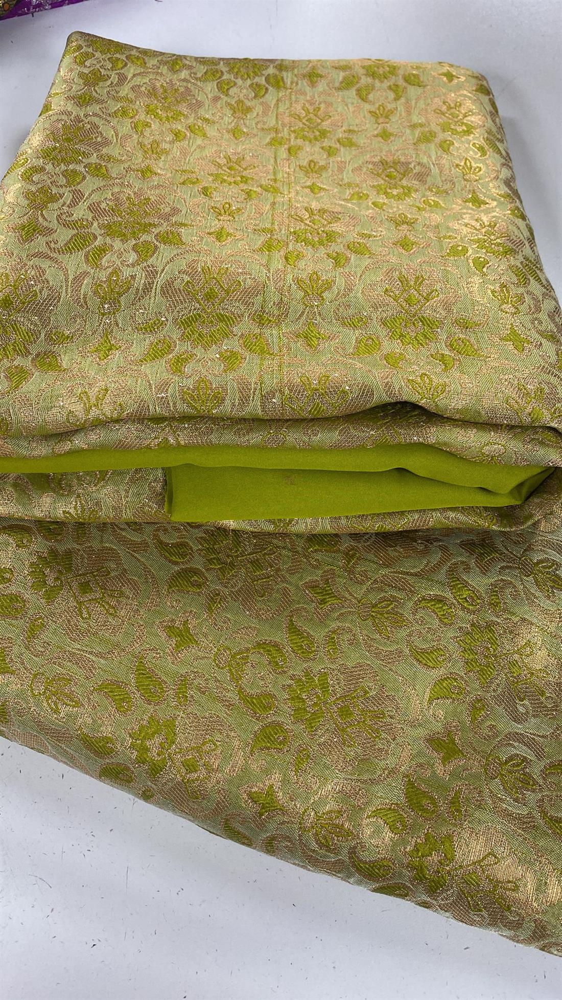 Lime Green Banarsi Unstitched 2 Piece Suit