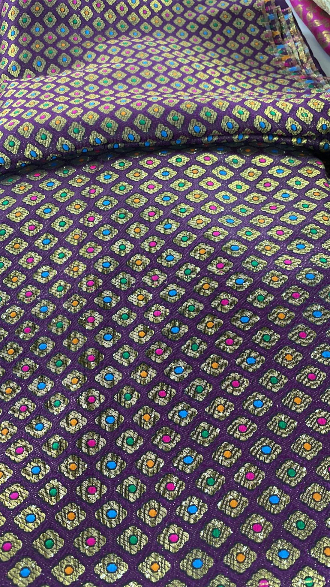 Purple & Multicolour Banarsi Unstitched 2 Piece Suit