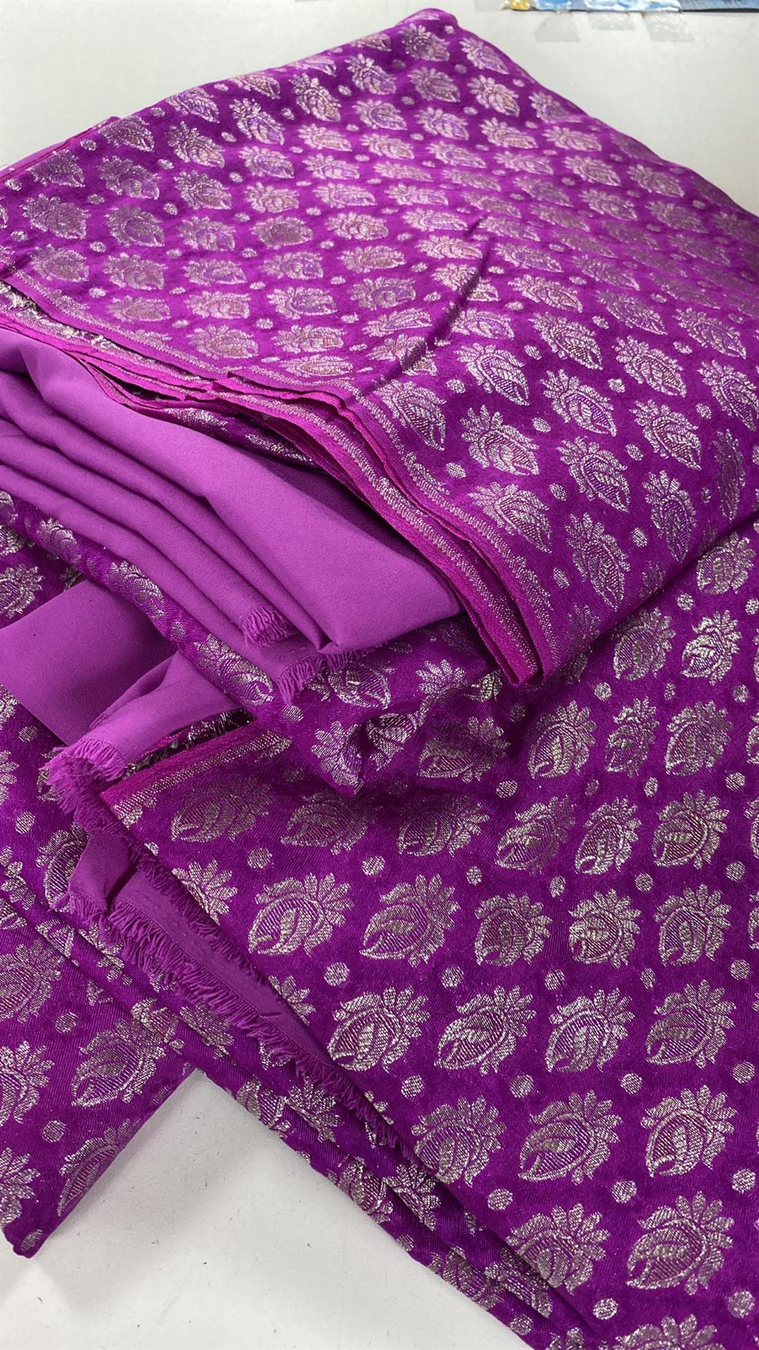 Majents & Purple Banarsi Unstitched 2 Piece Suit