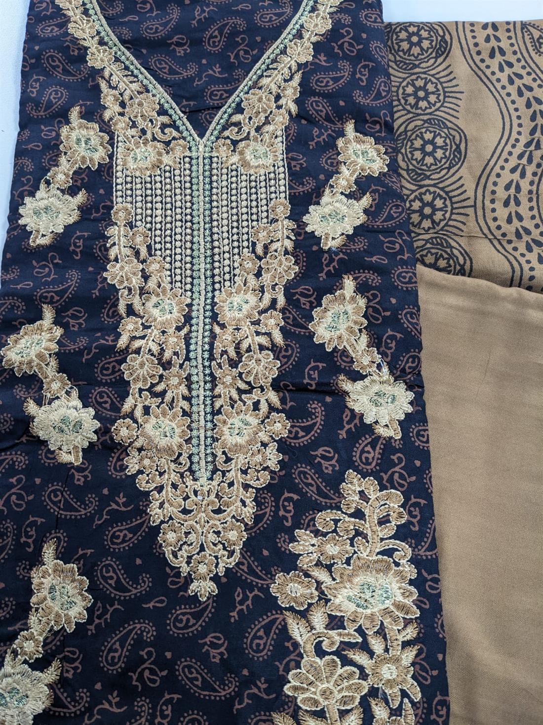 Black & Gold Linen Unstitched Suit