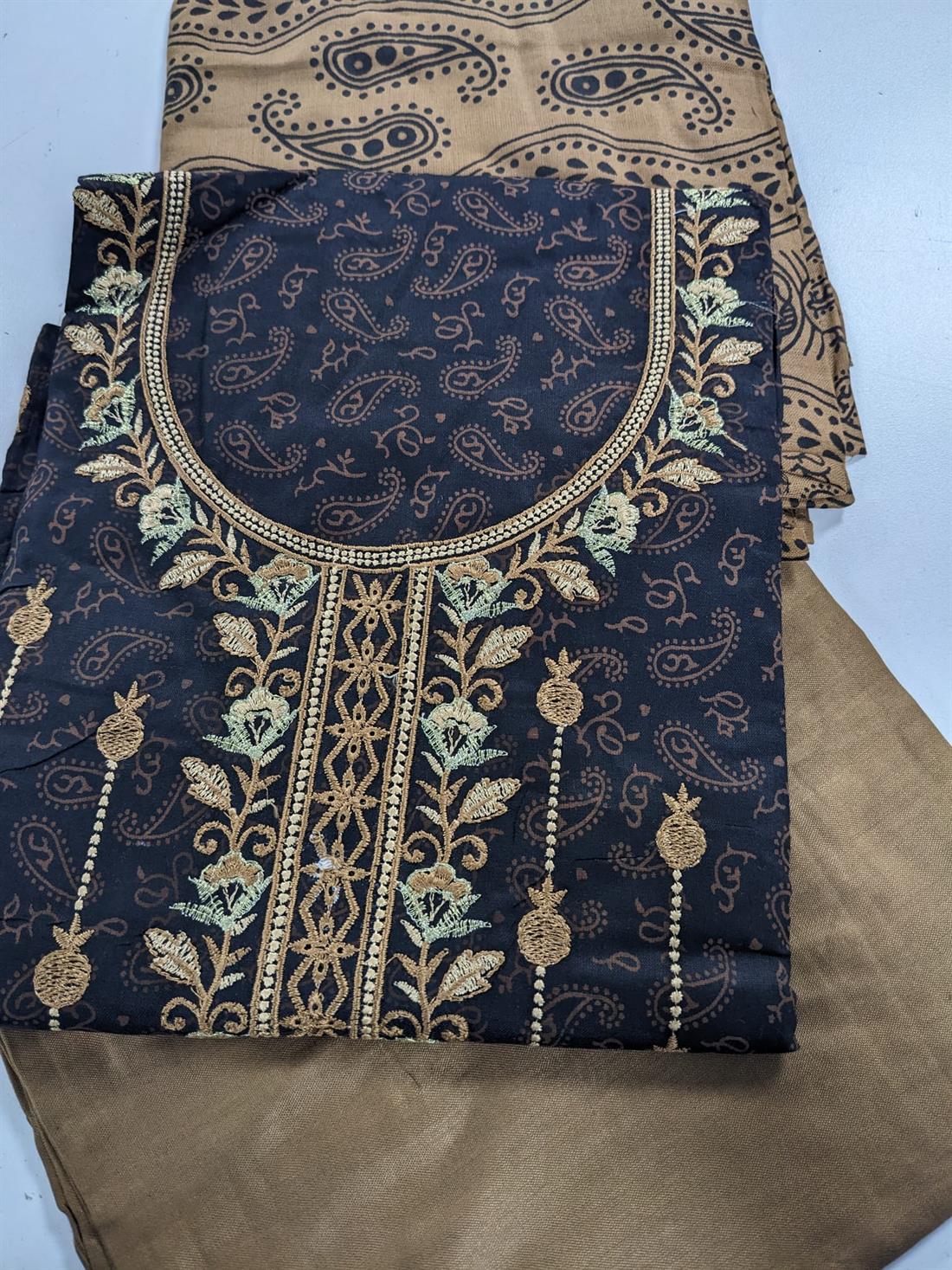 Black & Gold Linen Unstitched Suit