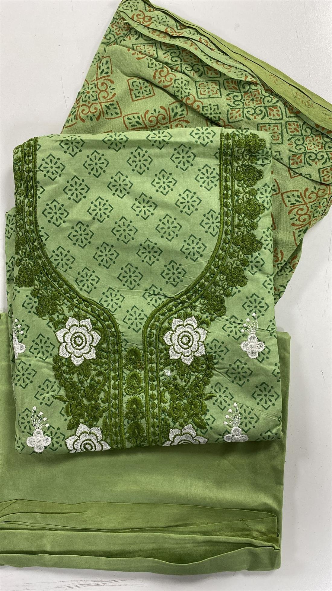 Olive Green Linen Unstitched Suit