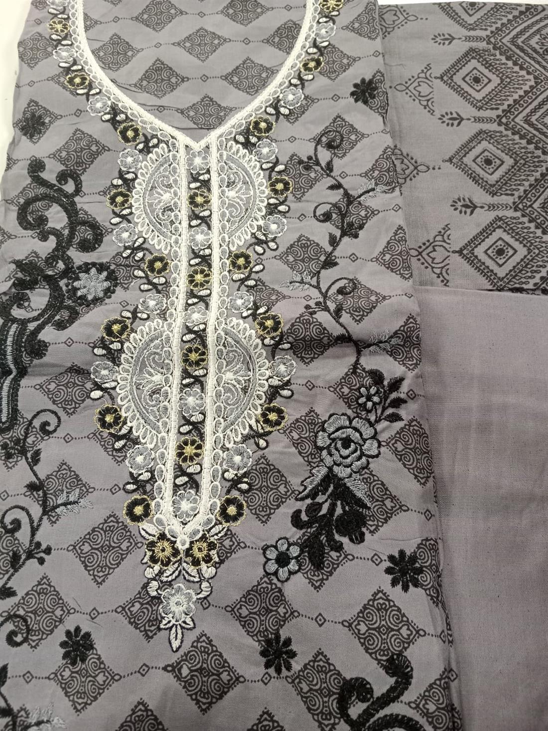 Grey & Black Linen Unstitched Suit