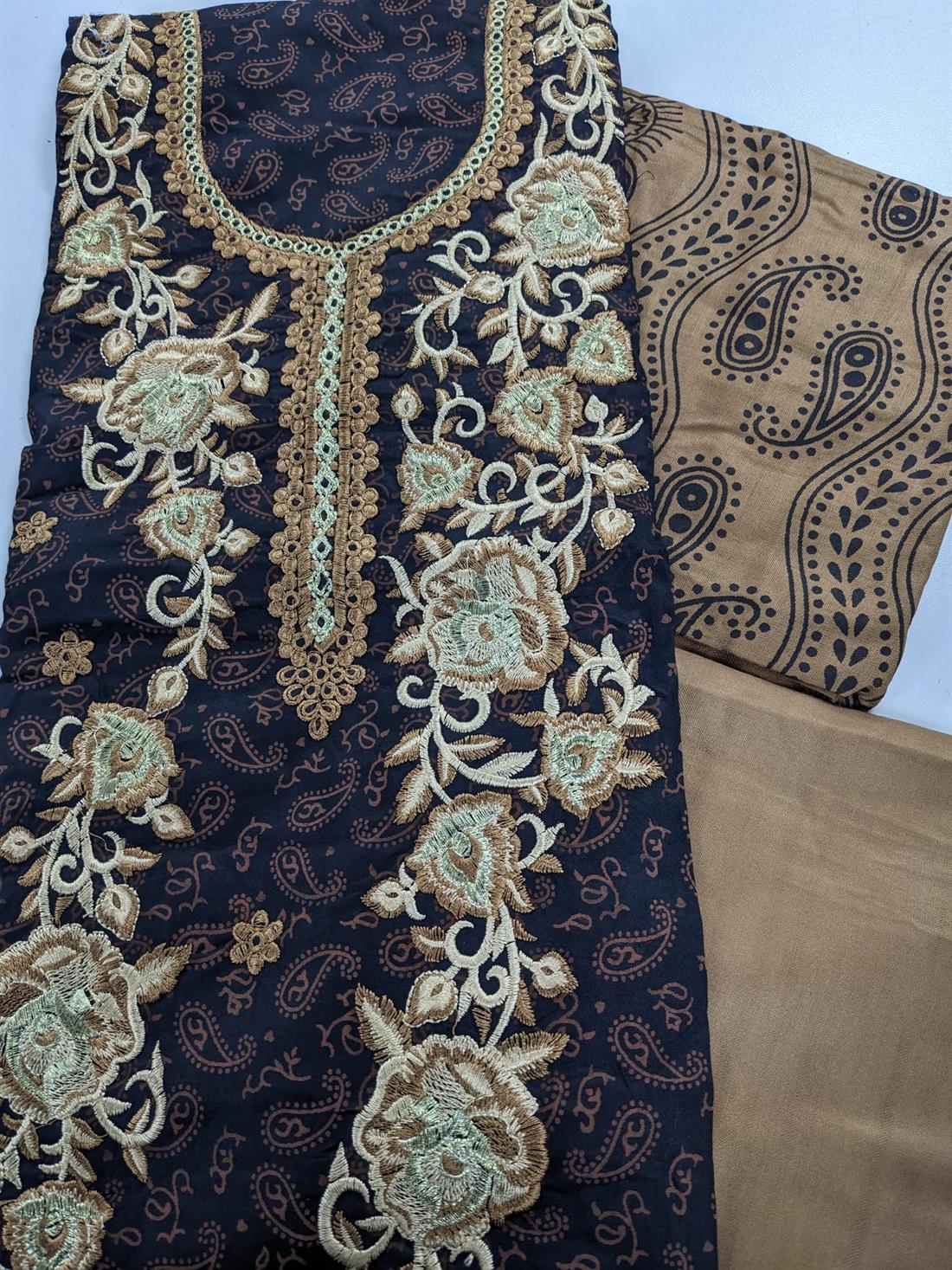 Black & Gold Linen Unstitched Suit