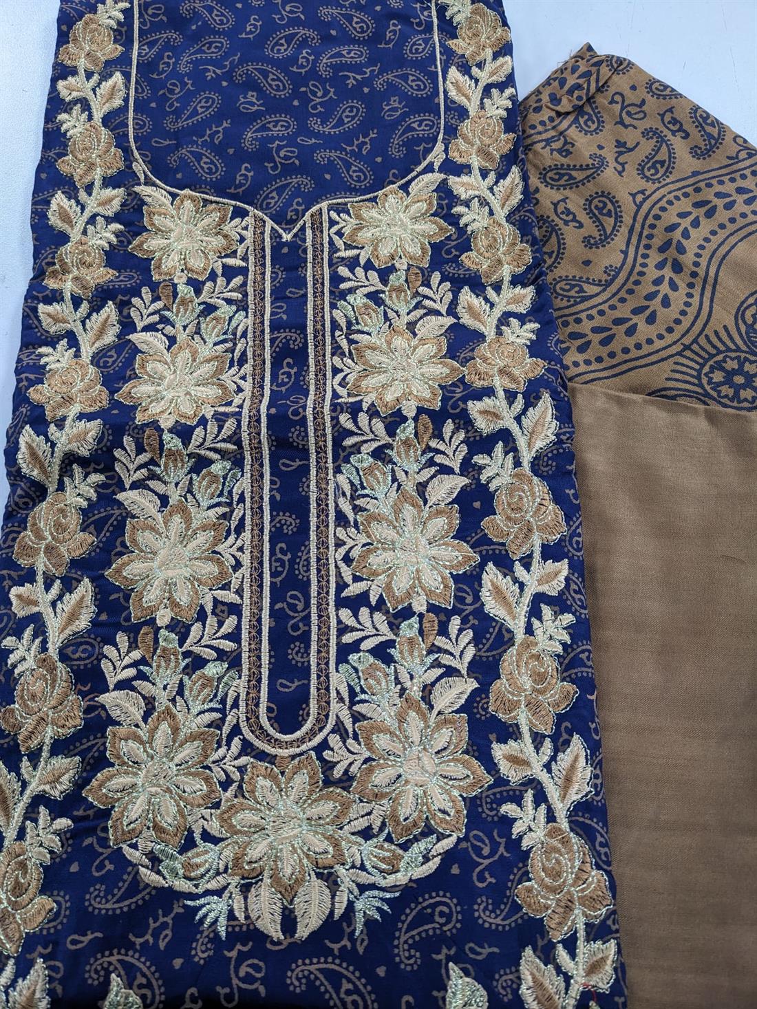 Navy & Gold Linen Unstitched Suit
