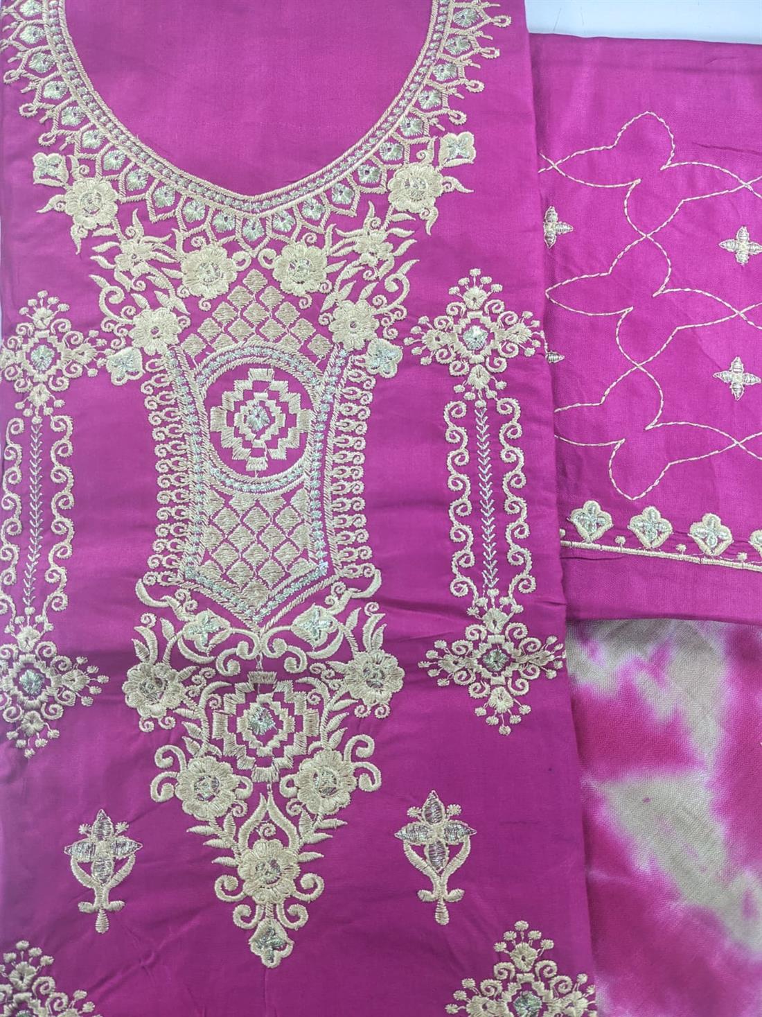 Hot Pink Linen Unstitched Suits