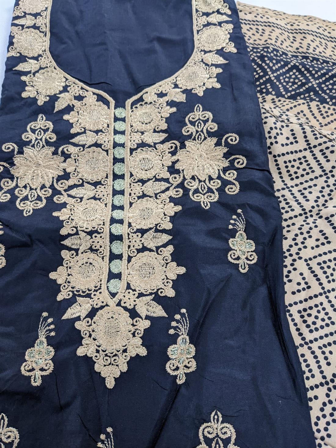 Black & Gold Linen Unstitched Suit