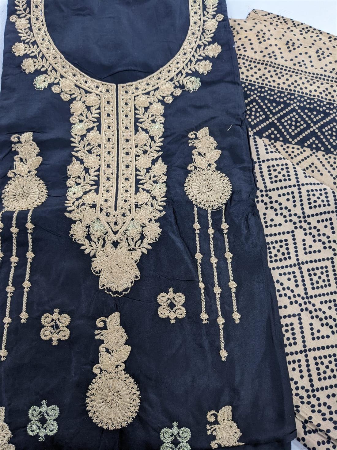 Black & Gold Linen Unstitched Suit