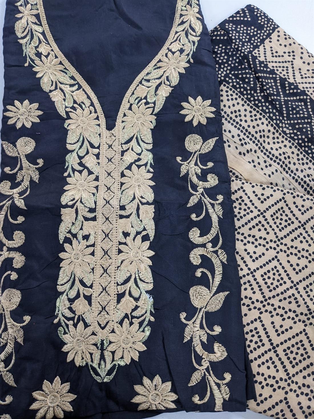 Black & Gold Linen Unstitched Suit