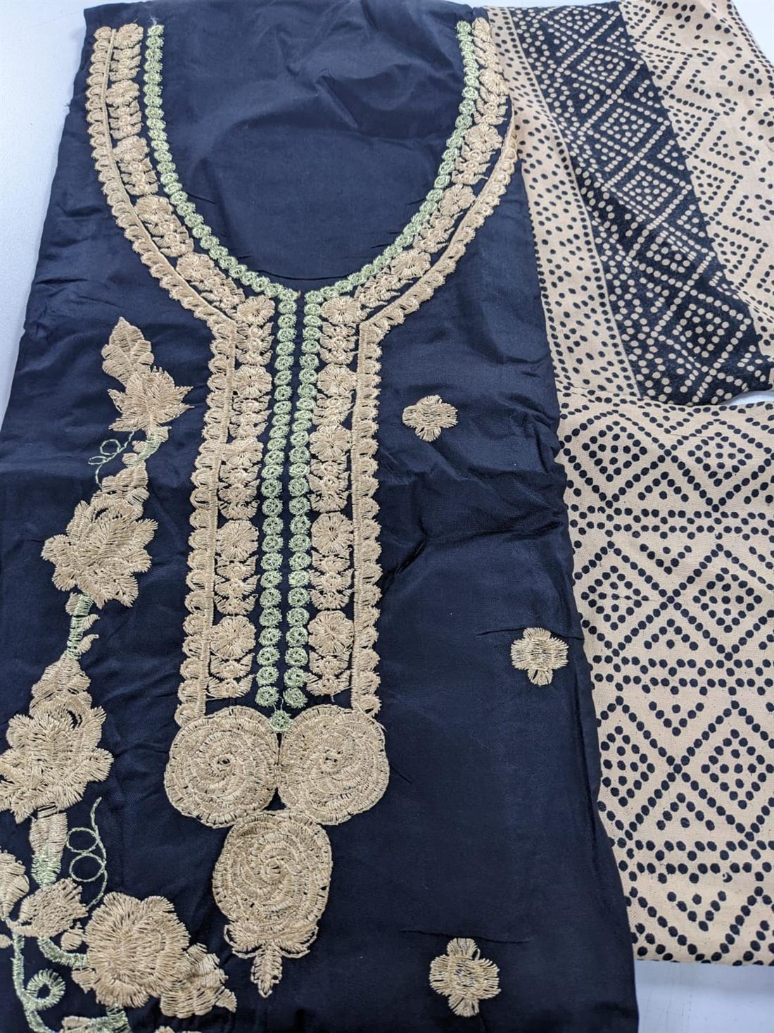 Black & Gold Linen Unstitched Suit