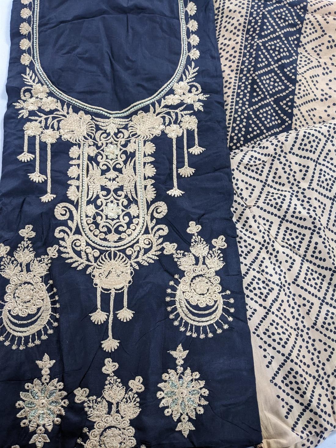 Black & Gold Linen Unstitched Suit