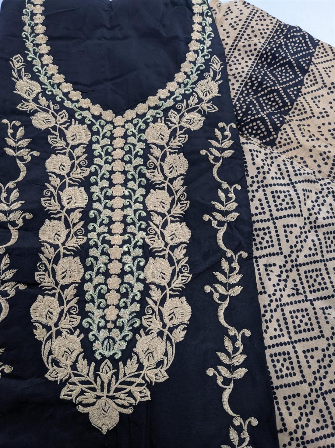 Black & Gold Linen Unstitched Suit